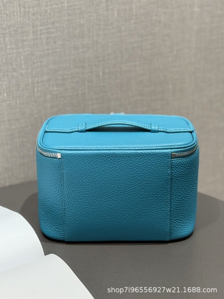 Top Layer Cowhide Cosmetic Bag Travel Portable Wash Bag Advanced Sense Large Capacity Storage Bag Practical Soft Leather Handbag - Image 4